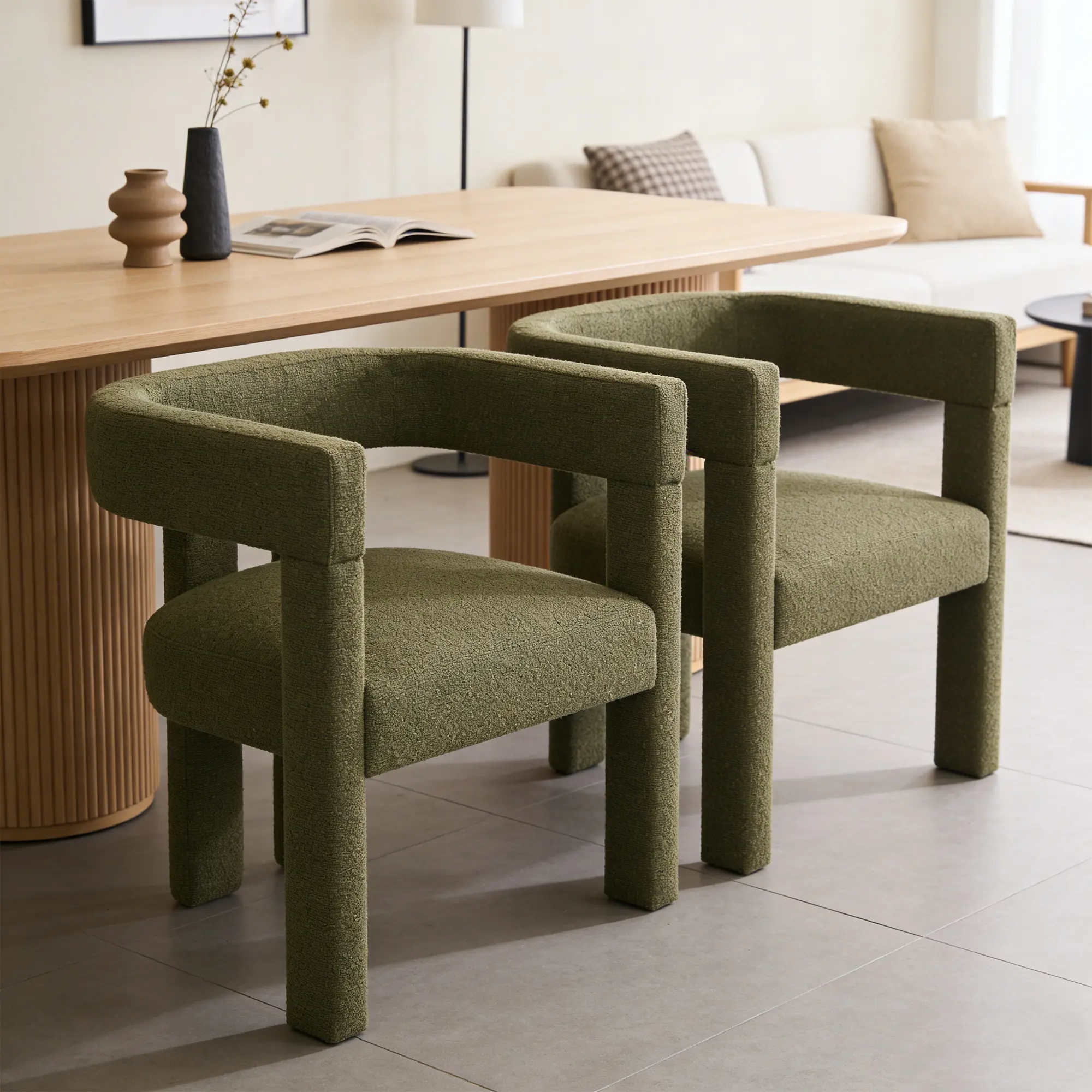 【Deals for You Days】Set of 2 Modern Dining Chairs, Upholstered Fabric Barrel/Velvet Armchairs with Backrest, Comfy Accent Chairs for Living Room, Kitchen, Office, Vanity (Green)