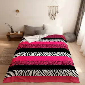 Leopard Print Kids Fitted Sheet Full Size,Zebra Abstract Animals Skin Texture Bedding Set,Girls Boys Adults Room Decor,Geometric Stripes Bed Cover,Pink Romantic Bed Sheet,2 Pillowcases