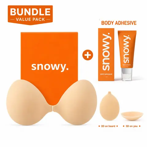 Snowy Value Bundle - Essential Strapless Push-Up Sticky Bra for Women, Washable Silicone Body Adhesive, Travel-Dry Bra for Key Occasions