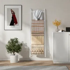 4-Layer Towel Racks Wall-Leaning Blanket Holder Decorative Display Metal Ladder Shelf Stand Blanket Ladder  for Livingroom Bathroom Bedroom