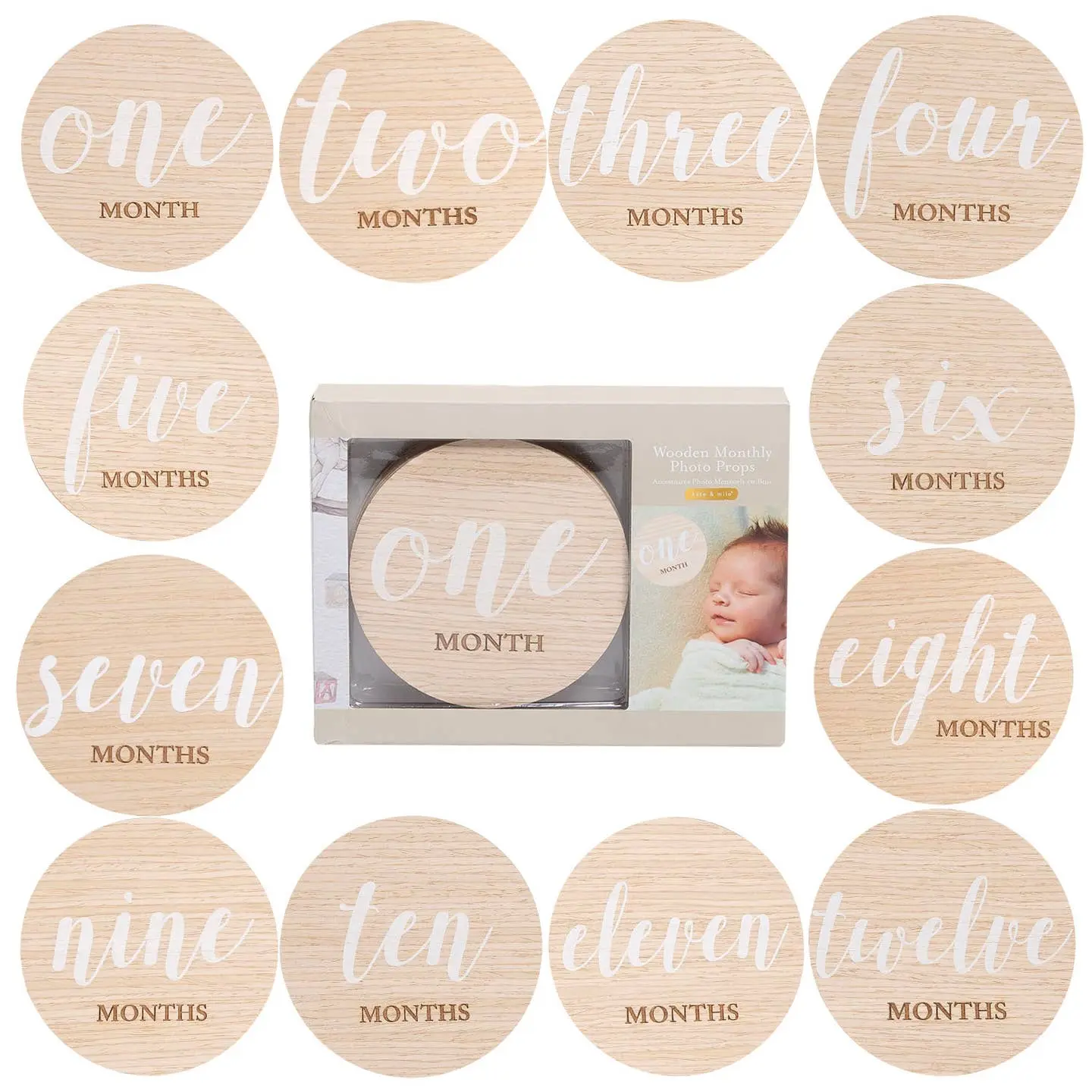 Wooden Monthly Milestone Photo Props Discs