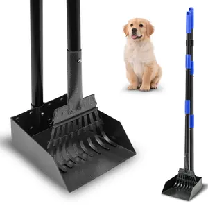 Pooper Scooper, Dog Pooper Scooper Tray and Rake Set with Adjustable Stainless Steel Long Handle for Large Medium Small Dogs