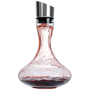 1300ml/44oz Red Wine Decanter with Aerator, Hand Blown Crystal Glass Wine Carafe with Stainless Steel Pour Lid and Filter, Wine Aerator Wine Gifts