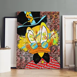 1 Count Wooden Frame canvas, Vintage Prints Money Duck Poster, Fun Animal Decoration, Fashion Art Corridor Office Mural, Exquisite Poster Home Decoration, Ideal Gift, HD, waterproof art, Artwork