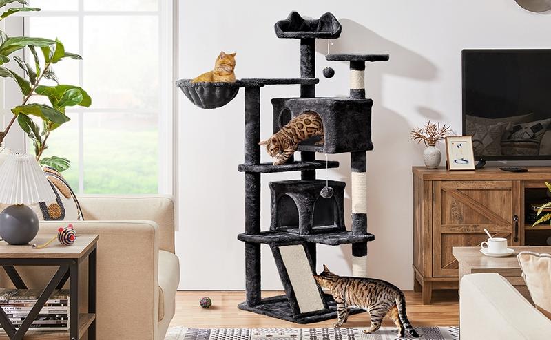 【On Sale】Yaheetech 54"/57''/63"/79"/82" Cat Tree Multilevel Cat Tower with 2 Condos & Dangling Ball & Round Platform & Ladder 【On Sale】Yaheetech 54"/57''/63"/79"/82" Cat Tree Multilevel Cat Tower with 2 Condos & Dangling Ball & Round Platform & Ladder
