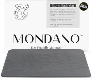 Mondano Stone Bath Mat, Diatomaceous Earth Shower Mat Non Slip Bathroom Mat Quick Dry Stone Mat, Stone Dish Drying Mat, Stone Bath Mats for Bathroom, Diatomaceous Earth Bath Mat (Graphite Grey) Bamboo Brush