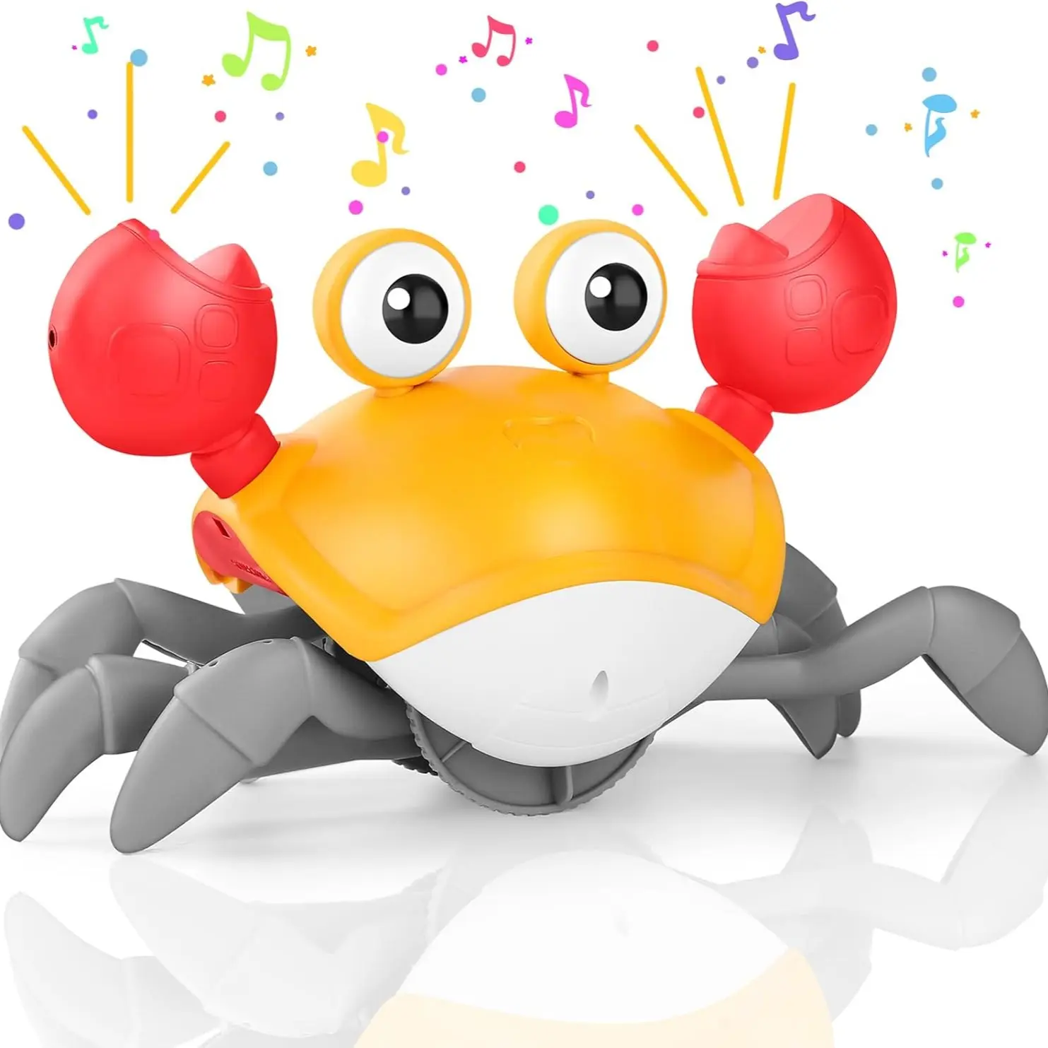 Electric Crab Baby Toy for Playing, Sensory Glowing Music Musical Light Up Crawling Running Obstacle Avoidance, Dancing Moving Crab, Rechargeable, Safe For Infants