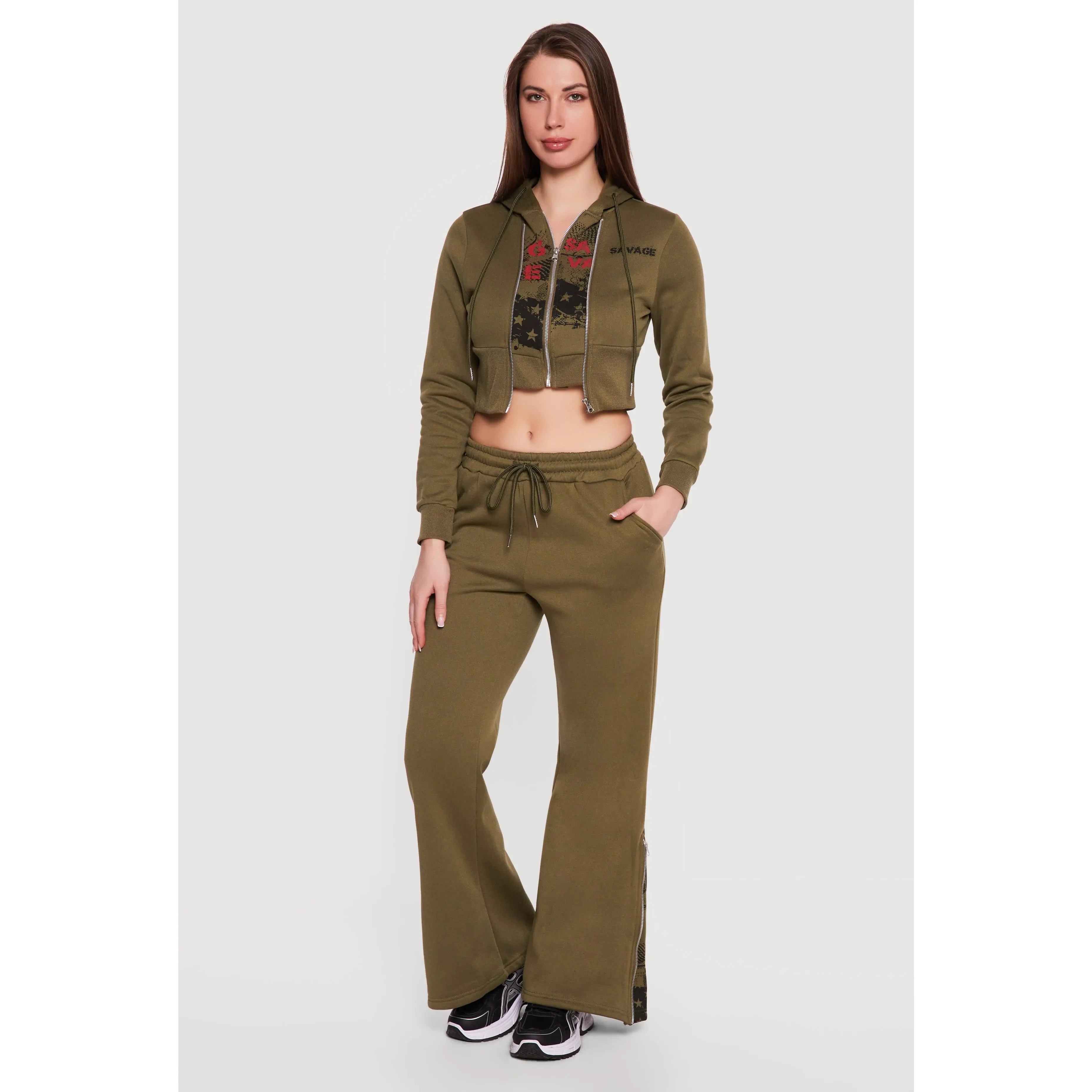 Savage Graphic Zip Hem Boot Cut Sweatpants