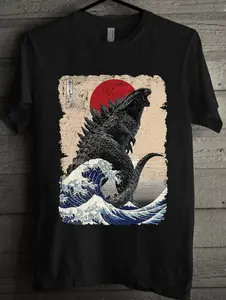 Vintage Japanese Godzilla Great Wave T-Shirt, Godzilla and the Wave Youth Shirt, Godzilla King of the Monsters Adult Youth Kids Shirt