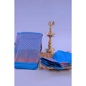 Blue Kanchipuram Silk Saree with Golden Zari Weaving