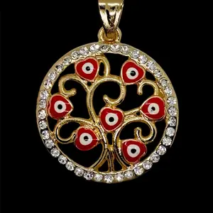 14K Gold Plated Necklace with Evil Eye Hearts on a Tree of Life Design – 14K Oro Banado con Ojo Malo y Árbol de la Vida