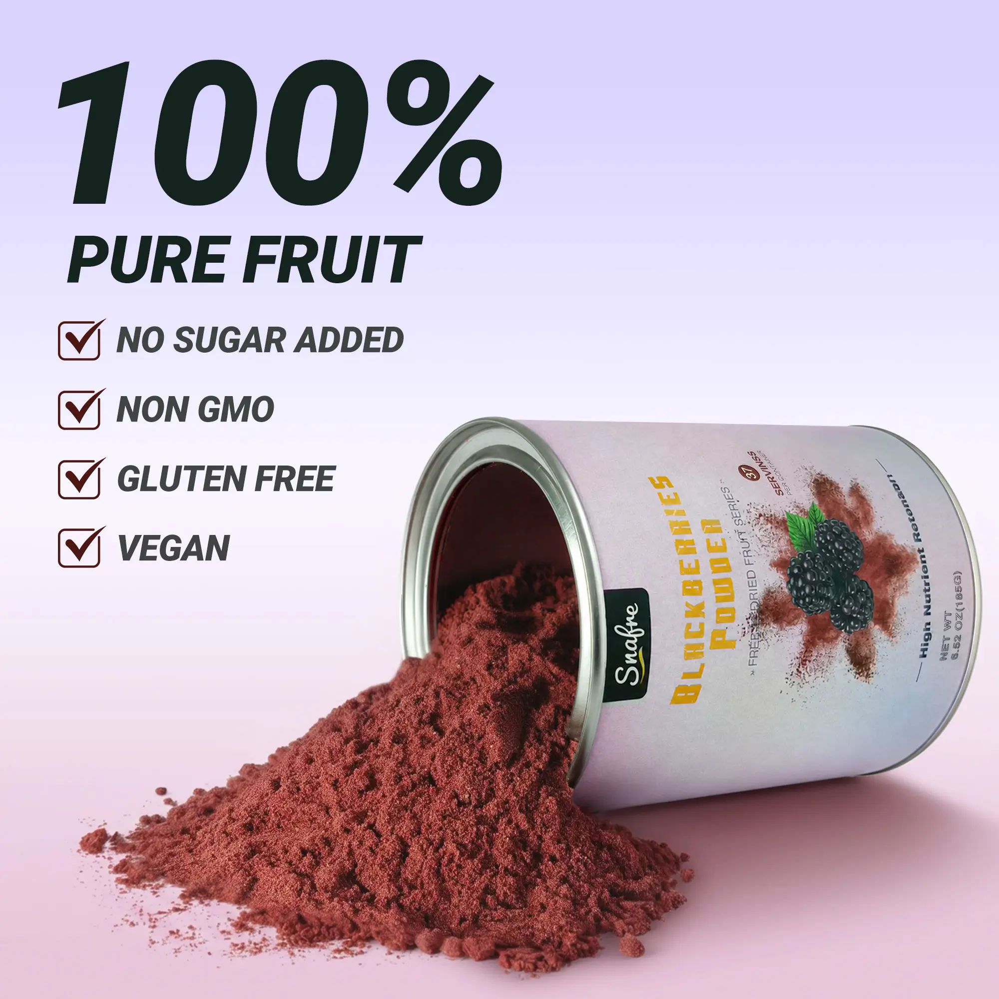 SNAFRE Freeze Dried Blackberry Powder 6.52 oz (185g) - 100% Pure Fruit No Sugar Added Superfood for Smoothies Yogurt & Baking