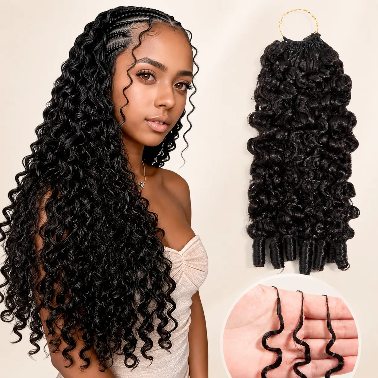 Burmese Curly Human Hair Crochet Extensions 50g Seamless Invisible Micro-Tracks Feather Crochet Hair 3C 4A Curly Knotless Pre Separated Lightweight Reusable Remy Hair Natural Black