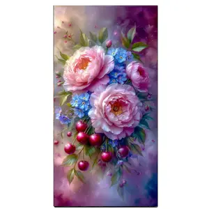 Elegant Peony Cherry Round Drill Diamond Painting, Large Size Full Drill 5D Diamond Art, Great Gift for Flower & Art Lovers