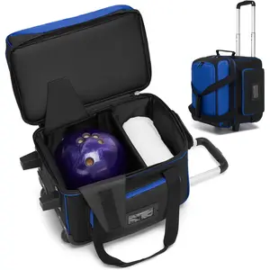 Single Roller Bowling Bag with Wheels, 1 Bowling Ball Bag with Separate Shoe Compartment and Retractable Handle Extends to 37.0 Inches, Padded Foam Ball Insert