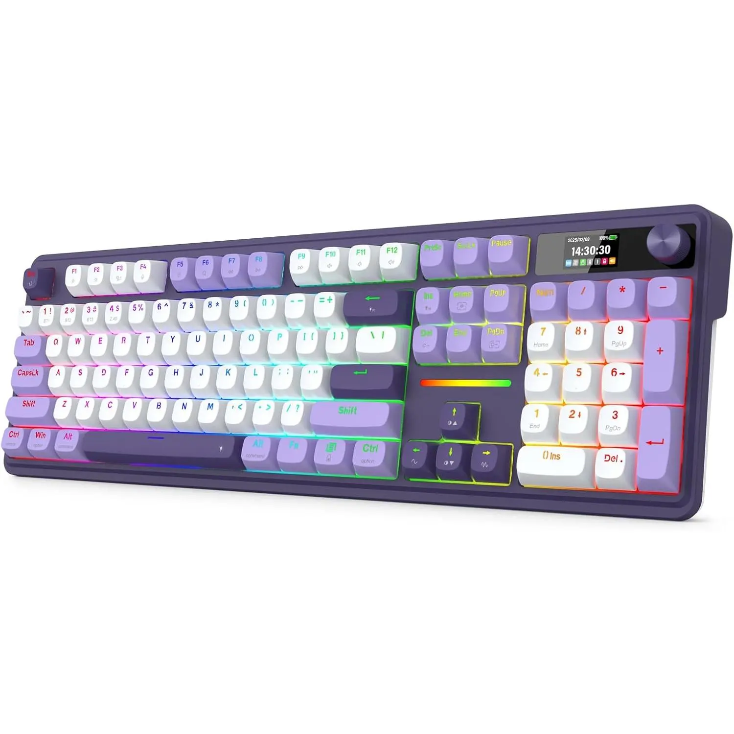 REDRAGON K762 Mechanical Keyboard, RGB, 2.4Ghz/BT/Wired, Mint Mambo Switches, White& Light/Dark Purple, w/Panel,summerwins REDRAGON K762 Mechanical Keyboard, RGB, 2.4Ghz/BT/Wired, Mint Mambo Switches, White& Light/Dark Purple, w/Panel,summerwins