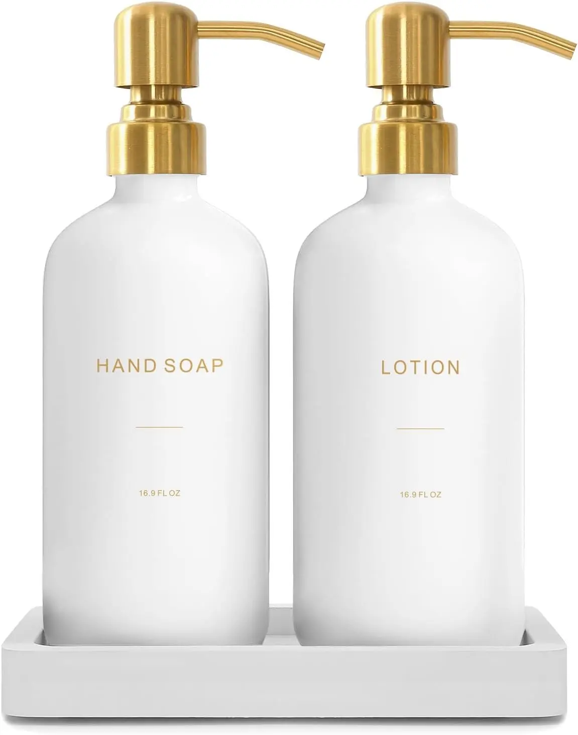 Gold Soap Dispenser Bathroom Set, Hand and Lotion Dispenser with Stainless Steel Pump, Perfect for Modern Bathroom Decor (Gold)