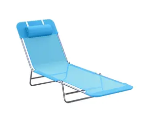 Folding Chaise Lounge Pool Chairs, Outdoor Sun Tanning Chairs with Pillow, Reclining Back, Steel Frame & Breathable Mesh for Beach, Yard, Patio, Blue