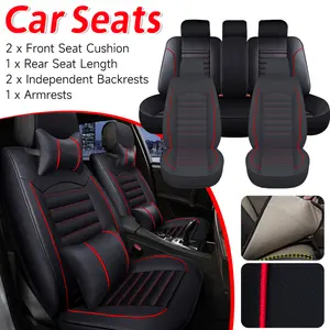 Car Seat Covers Full Set Universal Breathable Leather Automobile Seat Protection Cover Soft Automotive Covers Cushion Fit Front and Rear Split Bench for Cars, Easy to Install Cover Set, Accessories Auto Trucks Van SUV
