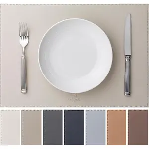 Faux Leather Placemats Set of 6 Vinyl Washable Wipeable Table Mats for Kitchen Dining Table Heat Resistant Waterproof Modern Indoor/Outdoor Placemats Non-Slip Easy Clean Place Mats-Cream White