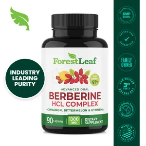 ForestLeaf Advanced Dual Berberine HCl 1300mg- 97% Tested Ultra Potency with Ceylon Cinnamon, Bitter Melon & Gymnema - 10:1 Extract Barberry-90 Count