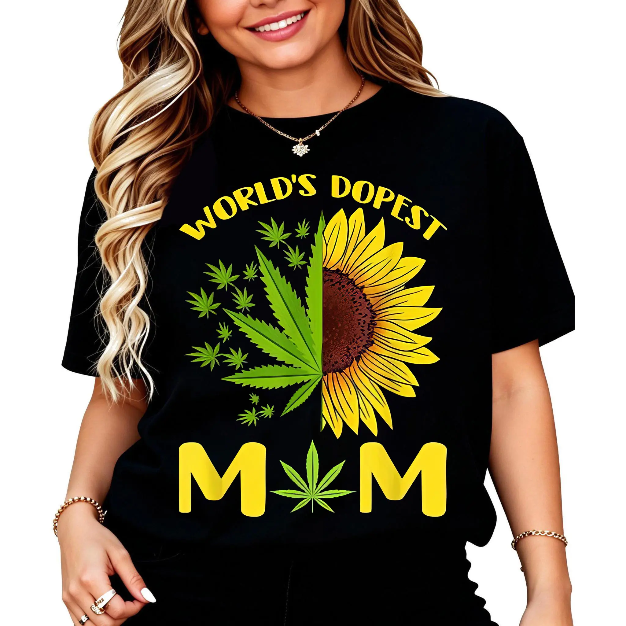 100% Cotton Unisex World's Dopest Mom Weed Marijuana Cannabis Weed Mother's Day T-Shirt