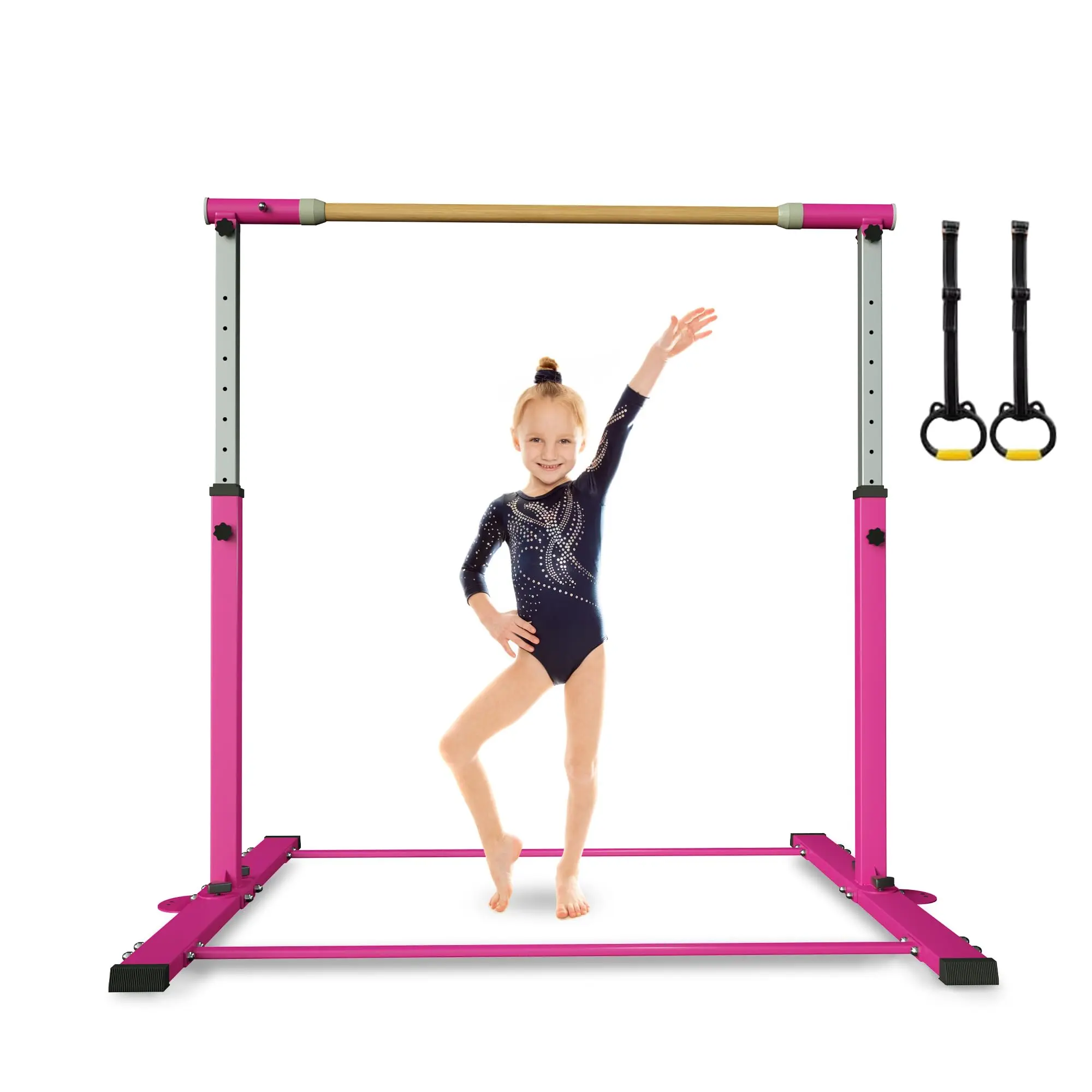 Gymnastic Kip Bar Horizontal Bar for Kids Girls Junior 3' to 5' Adjustable Height,Home Gym Equipment Ideal for Indoor and Home Training 300lbs Weight Capacity