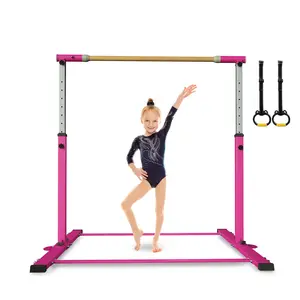 Gymnastic Kip Bar Horizontal Bar for Kids Girls Junior 3' to 5' Adjustable Height,Home Gym Equipment Ideal for Indoor and Home Training 300lbs Weight Capacity