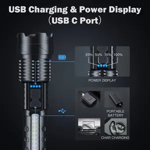 K-rechargeable LED flashlight, 3000 lumen super bright handheld tactical flashlight with 7 modes, USB charging, 1500mAh lithium battery, non-waterproof, includes USB cable for camping & home emergencies-49