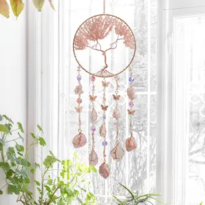 Tree of Life Crystal Sun Catcher Hanging Decoration, Handmade Boho Dream Catcher, Butterfly Pendant for Home Room Garden Window Wall Decor, Valentine's Day, Mother's Day, Birthday Gift, Art Wall Decoration