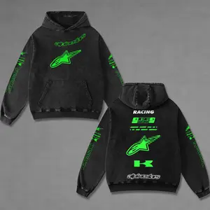 Retro Kawasaki Ninja Green x Astars Racing Washed Hoodie Vintage Motorcycle, GP of The Americas Sportbike Graphic Merch, Acid Washed Streetwear Clothing, Unisex Dirt Bike Racing Hoodie, Vintage Motorsport Hoodie, Speed Culture Men's Wear for Biker