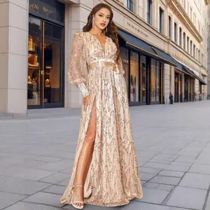 2025 Women's Autumn New Mesh Sequin Pendulum Event Evening Long Dress Formal Elegant