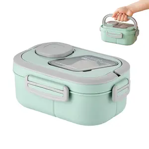 Adult Bento Box with Multiple Compartments – Leak-Proof Food-Grade PP, Microwave & Fridge Safe, Built-in Handle, Blue