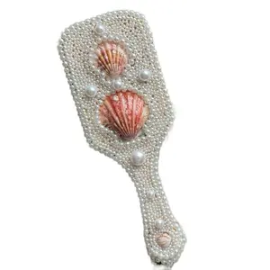 Intricate Handmade Pearl Mermaid Brush with Seashells & Pearls: Ethically Sourced Bamboo Ocean Magic Hair Tool