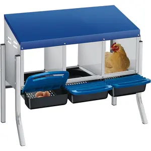 GAOMON 3-Hole Chicken Nesting Boxes for Farm,Corrosion-Resistant Metal Nesting Boxes with Egg Collection Tray,Wall Mount/Freestanding Poultry Laying Boxes for Chicken Coops and Hens,Blue