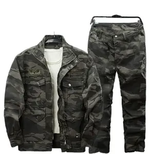 Men's Long Comfy Twill Stretch Camouflage Workwear Suit - Breathable Durable Fabric Jacket, Stylish Welder Auto Repair Uniforms, Spring & Autumn Matching Clothes with Pockets, Sweat-Ready Customized Design