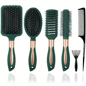 6PCS Hair Brush Comb Set, Air Cushion Comb, Airbag Comb, Curly Hair Comb, Men and Women Universal Massage Comb, Rolling Comb, for Curly or Straight Hair, Hairdressing Styling Tool (Dark Green) Summervibes tiktokshopspringglowup