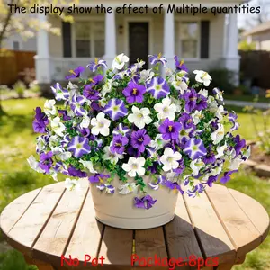 8PCS Artificial Flowers for Outdoors, Set, Artificial Petunias with Eucalyptus, UV Resistant, Fake Flowers for Outside for Pot, Front Door, Porch, Yard, Patio, Window Box, Hanging Basket, Decorative, Easy Maintenance, Versatile Usage