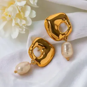 Molten lava dangle drop Earrings, Gold Earrings, Dangle drop Earrings for her,