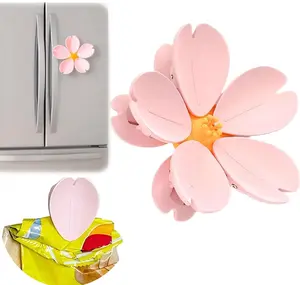 Magnetic Refrigerator Stickers - Pastel Pink Floral magnetic fridge Decorations, Moisture-Proof Snack Holder & Sealing Clip for Fridge, Kitchen, Home Decor - Compatible with Standard Refrigerators, Cute Fridge Magnets,Cherry Blossom Design,Durable Plastic