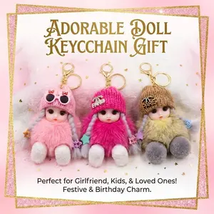 Big-Eyed Girl Keychain Adorable Faux Fur Doll Charm with Braids Hat Perfect Bag Accessory for Girlfriend Kids Loved Ones Festive Birthday Gift