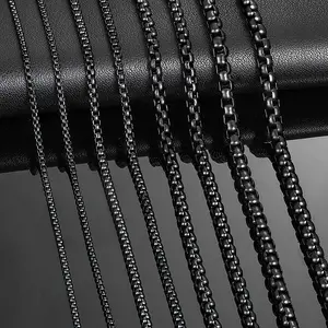 1 Piece 2mm 3mm 4mm 5mm Black Color Box Link Chain Classic Curb Necklace Stainless Steel Jewelry for Men Women