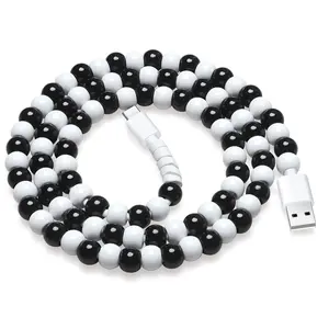 for  Beaded  Cord 66W  Charger USB to USB C Phone Charge  3.3FT Stylish Durable Cute Beaded Type C Phone  Cord for  17 16 iPad for Women Teens Girls White Black