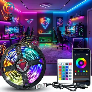 RGB LED Strip Light, Dimmable Led Lights, Bluetooth-compatible & APP Control, 24-Key Remote, Music Sync, Self-Adhesive, Wall Mounted, for Gaming, Parties, Holidays