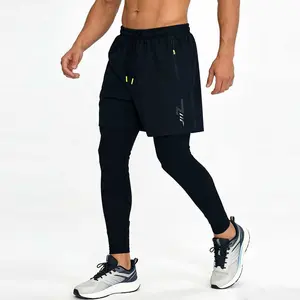 Men’s 2-in-1 Quick-Dry Running Pants/Shorts with Tights — Athletic Joggers with Zippered Pockets, Reflective Details, for Gym Workouts