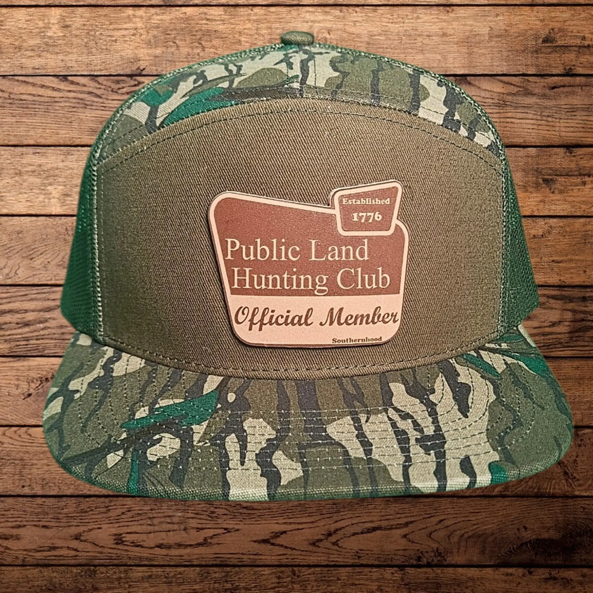 7 Panel, Green Camo with Leather Public land Hunting Club