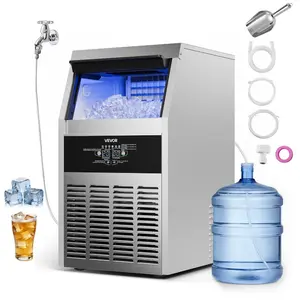 VEVOR Commercial Ice Maker Machine, 150 lbs/24h with 30 lbs Storage Capacity, Built-in/Freestanding/Under Counter, Stainless Steel Ice Maker with LED Display Self-Cleaning, for Home Bar Restaurant