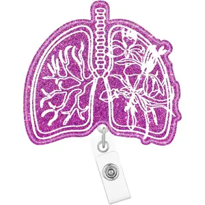Flower Lung Badge Reel Retractable Respiratory  Badge Holder with ID Clip Accessories RT  Nurse  Assistant RN CNA Name Badge Clip   ID Name Card Ht1l