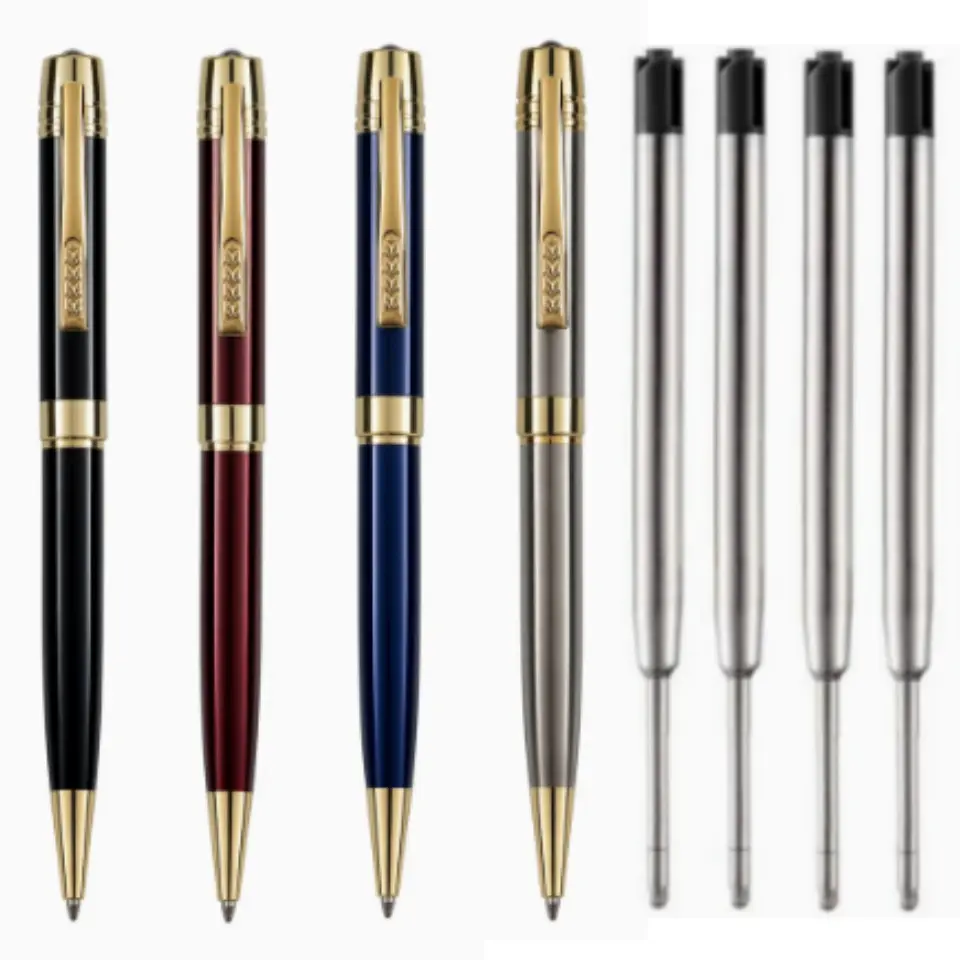 4 pcs pens + 4 pcs refills, stainless steel material, rotating extendable design, premium quality, exquisite craftsmanship, luxurious and noble, corporate gifts, business office, school supplies, student supplies, holiday gifts, Christmas, Mother’s Day, F