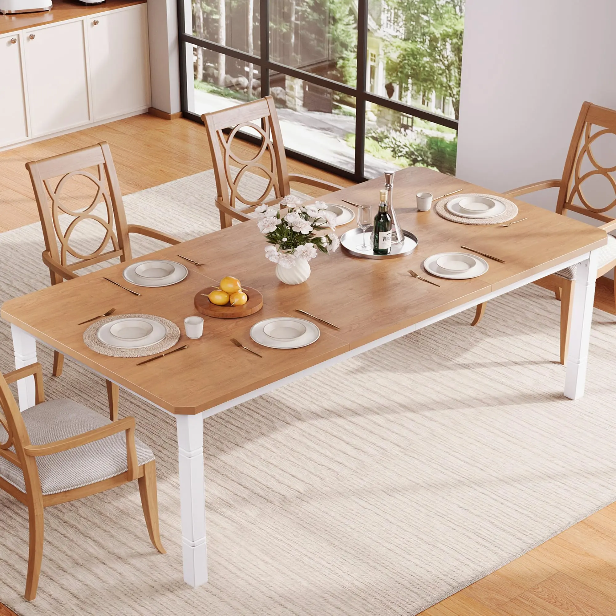 Garvee - Mesa de Comedor Industrial de 79 Pulgadas con Esquina biselada con Patas de Metal Resistentes para Comedor, Cocina, Sala de Estar, fácil Montaje
